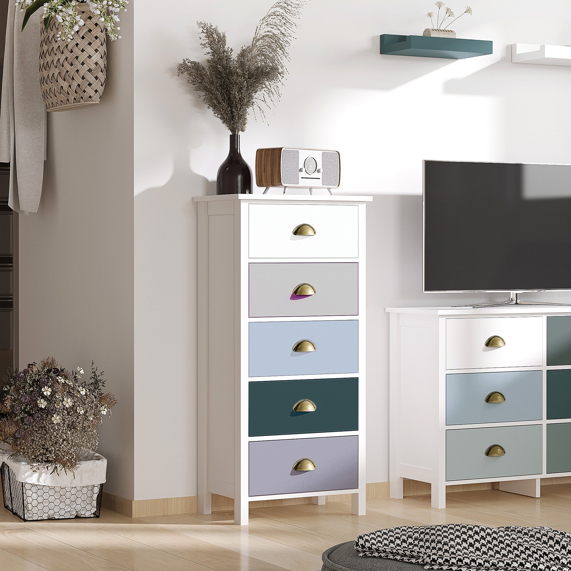 Chest of Drawers 5-Drawer Dresser Storage Cabinet W/ Handle Bedroom Living Room