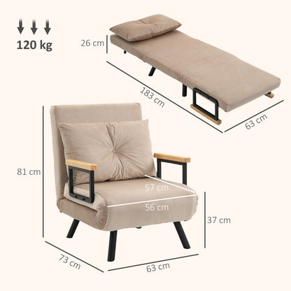 HOMCOM Click Clack Single Chair Bed Settee for Living Room, Guest Room, Beige