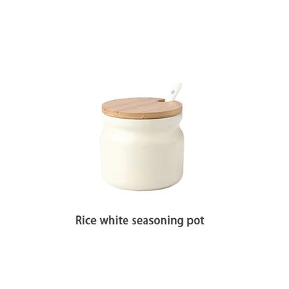 Ceramic Spice Rack Salt Shaker and Pepper Shaker Oil Bottle Set Kitchen Household Supplies for Spices Storage Jar with Cover