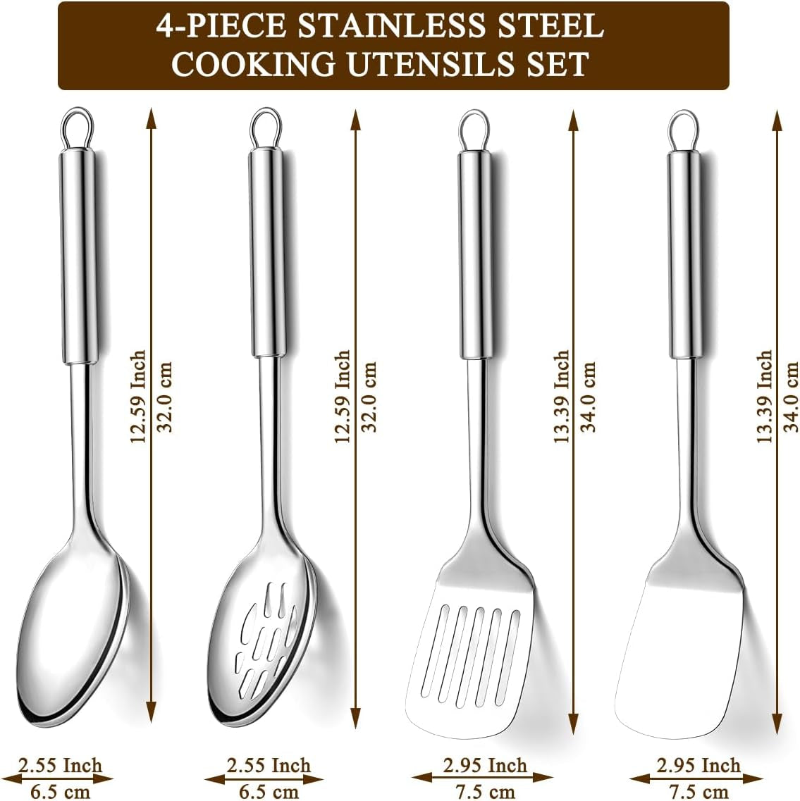 Kitchen Utensils Set 4 Pieces, Stainless Steel Kitchen Utensil Set, Spatula Set for Kitchen Utensils, Kitchen Ladles, Kitchen Gadgets Accessories Essential for Home