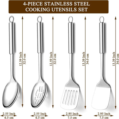 Kitchen Utensils Set 4 Pieces, Stainless Steel Kitchen Utensil Set, Spatula Set for Kitchen Utensils, Kitchen Ladles, Kitchen Gadgets Accessories Essential for Home