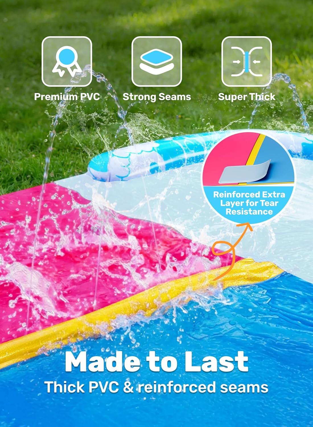 JOYIN 22.5Ft/685.8Cm Water Slides and 2 Bodyboards, Lawn Water Slide Summer Slip Waterslides Water Toy with Build in Sprinkler for Backyard Outdoor Water Fun for Kids,Blue,Pink