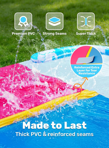JOYIN 22.5Ft/685.8Cm Water Slides and 2 Bodyboards, Lawn Water Slide Summer Slip Waterslides Water Toy with Build in Sprinkler for Backyard Outdoor Water Fun for Kids,Blue,Pink