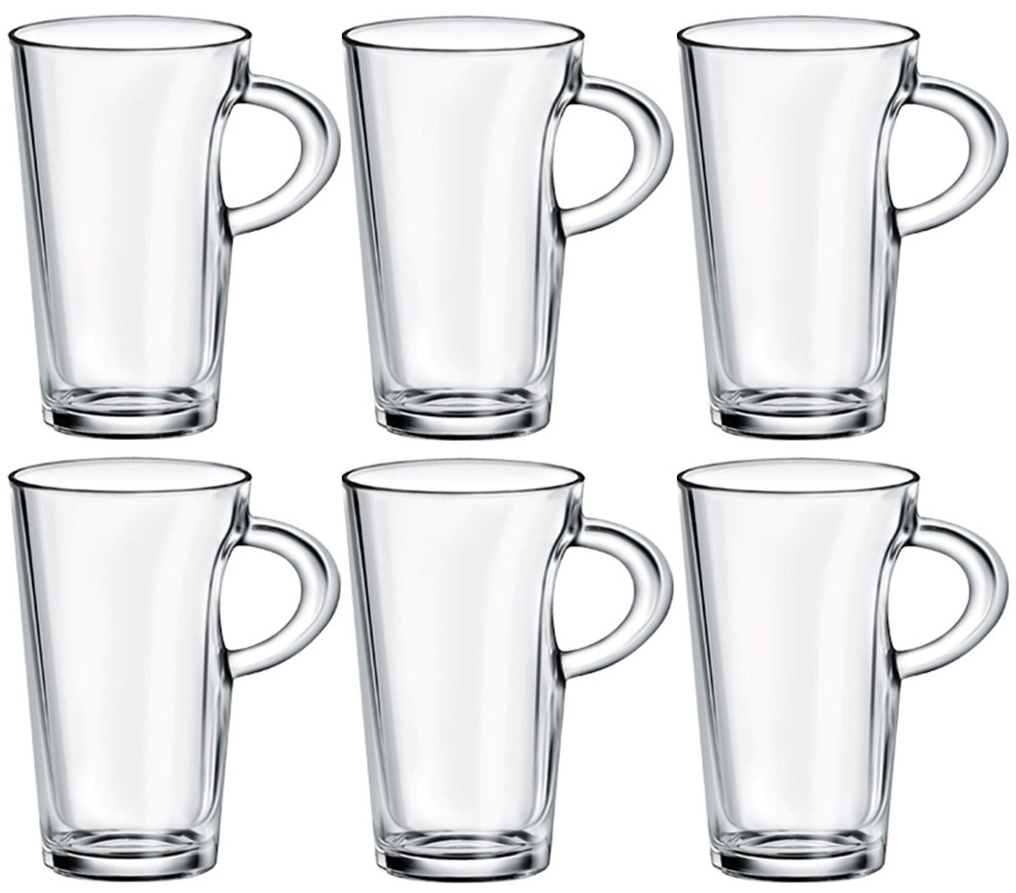 6X Elba Coffee Tall Clear Glass Mug 250Ml Cappuccino Tea Latte Mugs Cup Cups
