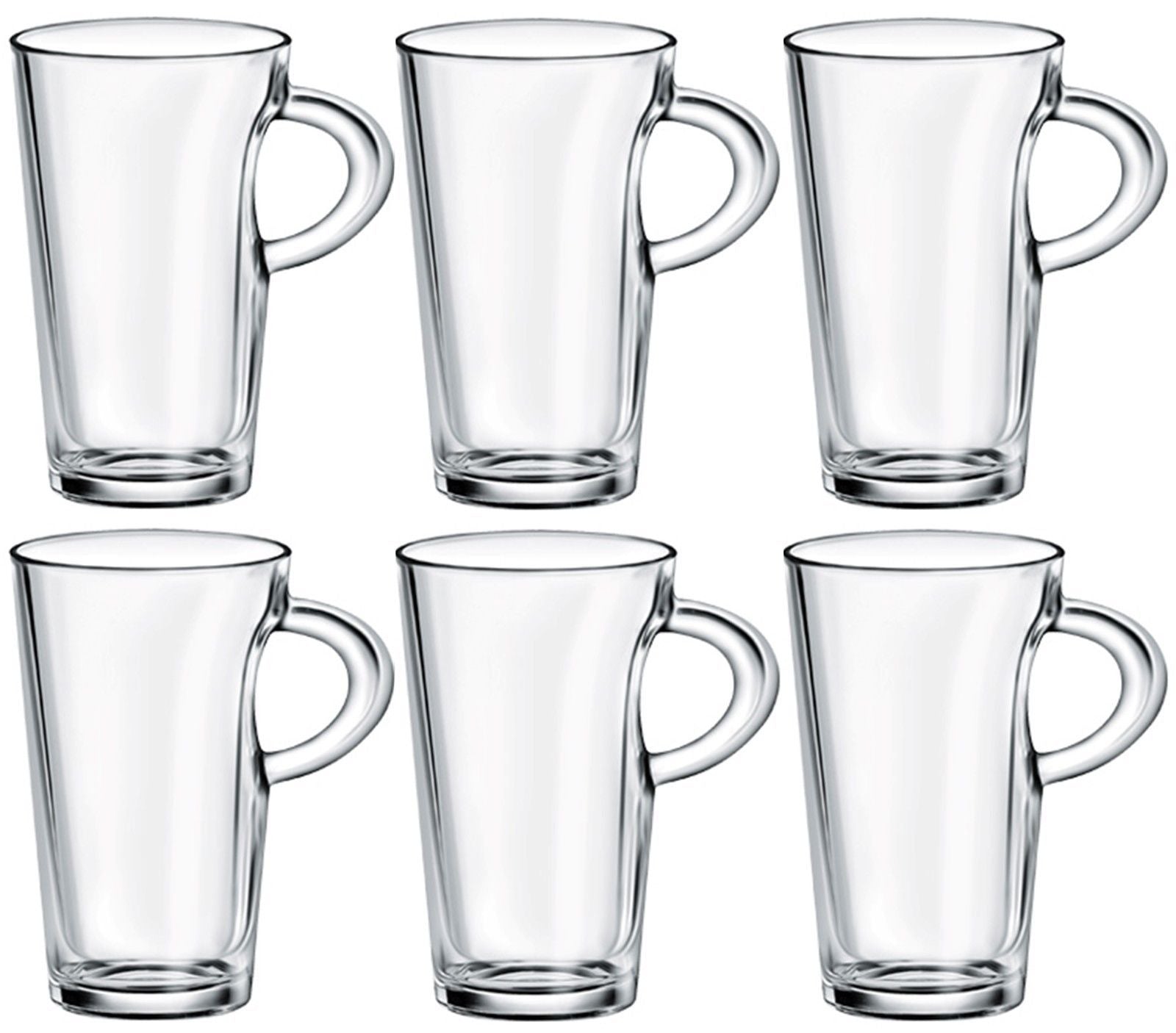 6X Elba Coffee Tall Clear Glass Mug 250Ml Cappuccino Tea Latte Mugs Cup Cups