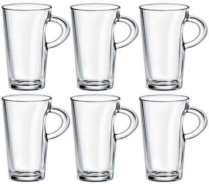 6X Elba Coffee Tall Clear Glass Mug 250Ml Cappuccino Tea Latte Mugs Cup Cups