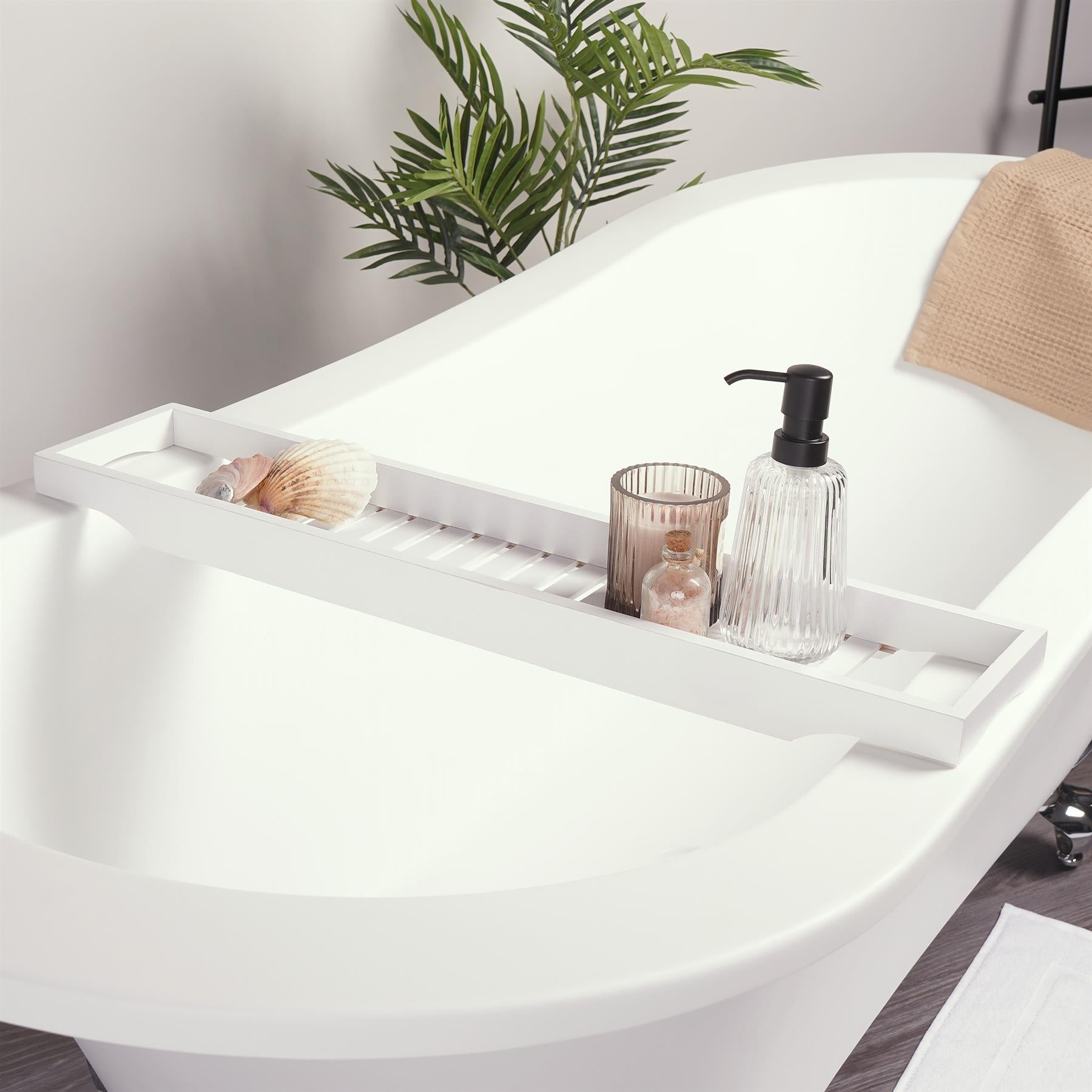 OHS Bamboo Bath Tub Rack Storage Bathroom Caddy Shelf Tray Soap Holder Tidy Unit