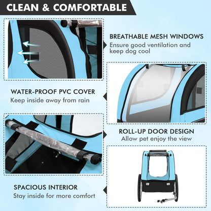 Folding Pet Bike Trailer with 3 Zippered Doors and 8 Reflectors