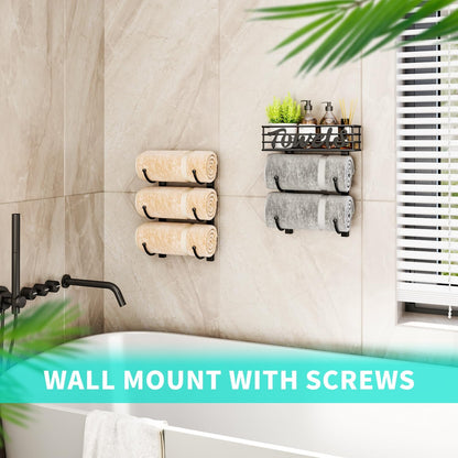 over Door Towel Rack - Towel Storage Rack Wall Mounted with Metal Shelf Basket, 6-Tier over Door Towel Rail & Bathroom Storage Organiser Towel Holder for Small Bathroom, Camper, Rv