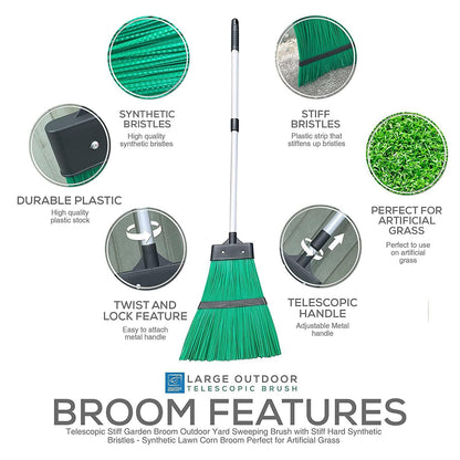 Stiff Garden Broom with Handle Outdoor Sweeping Hard Brush Garden Yard Sweeper