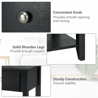 Accent Table Narrow Side End Table with 1 Drawer and Open Storage Shelf