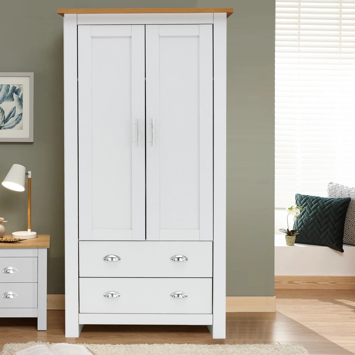 3 Door 2 Drawers Wardrobe with Shelves Storage & Hanging Rail Bedroom Furniture
