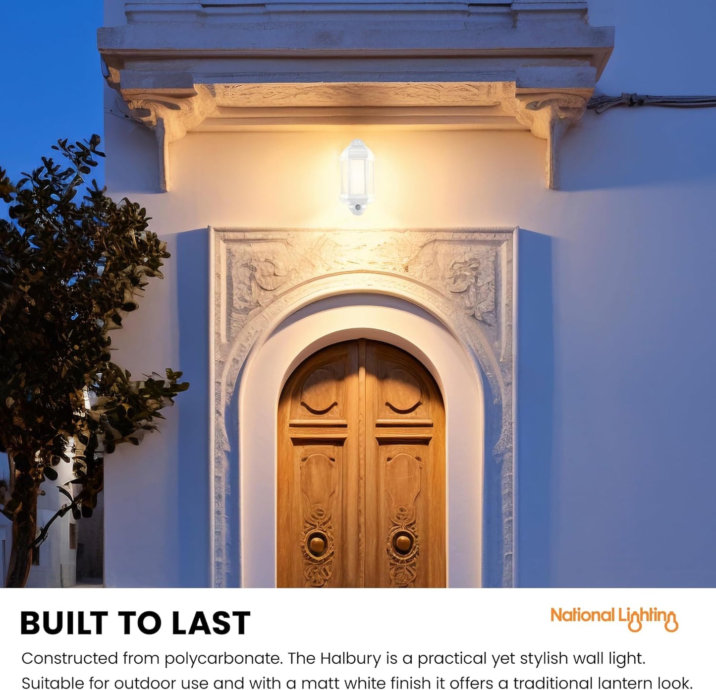 National Lighting HALBURY LED Outdoor 7W Outdoor Garden LED White Half Wall Lant