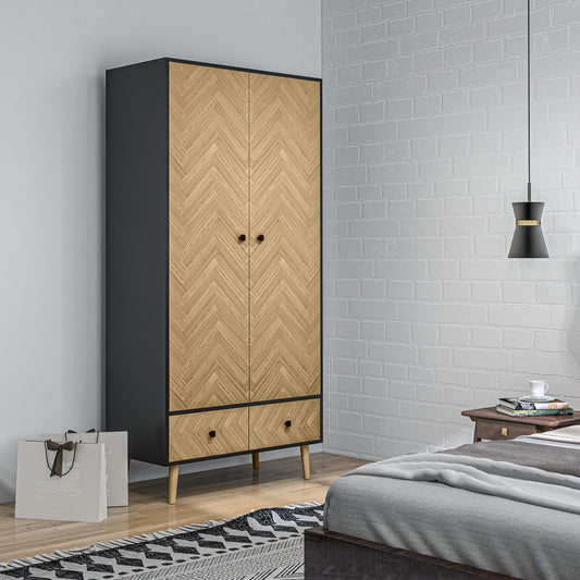 Modern Wardrobe Cabinet with Shelf, Hanging Rod and 2 Drawers 90X50X190Cm