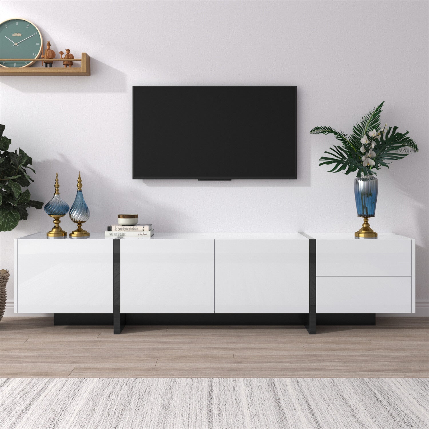 Modern TV Unit Cabinet TV Stand with Storage for Living Room High Gloss Front
