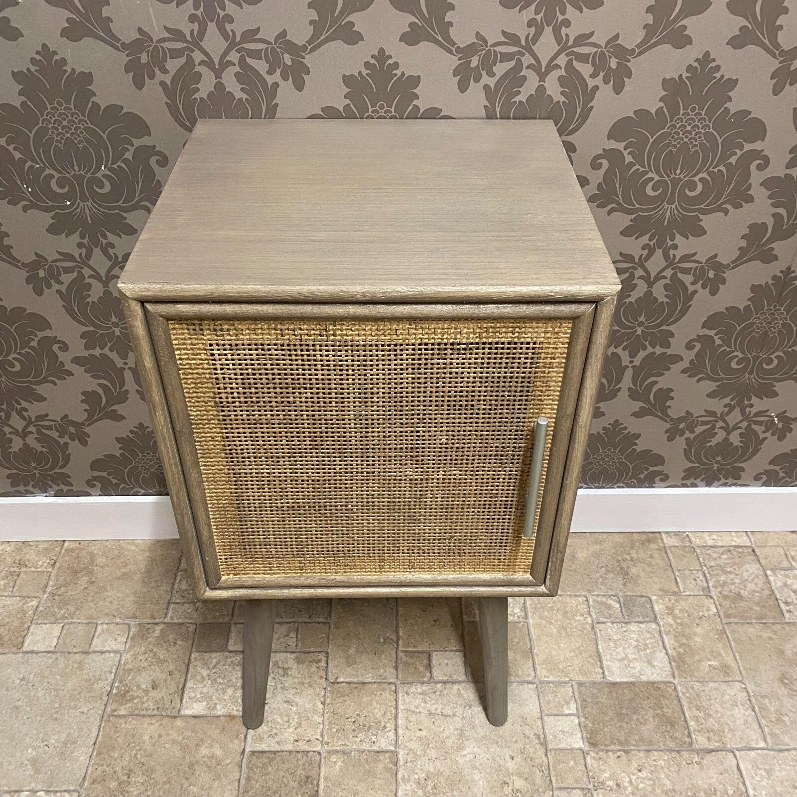 Elegant Dark Brown Rattan 71Cm Bedside Cabinet Table with Tall Storage Drawers