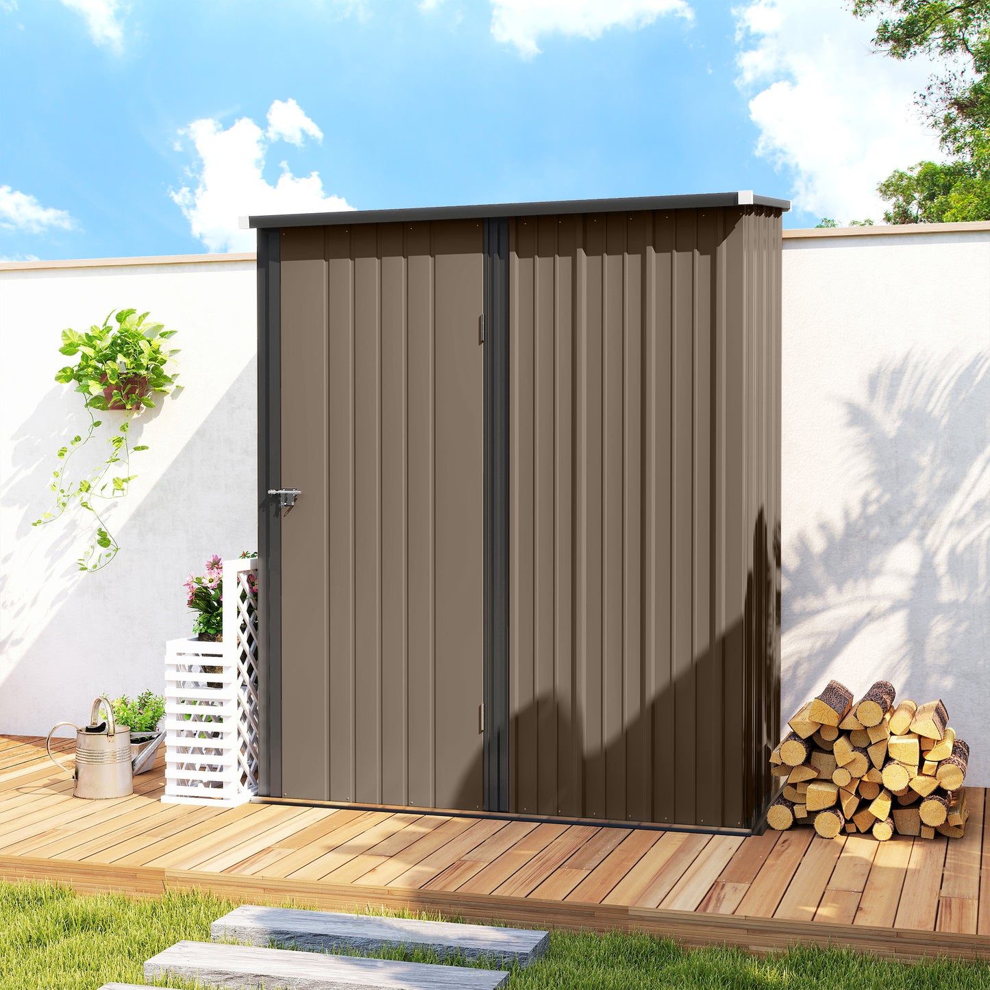 Outdoor Storage Shed Steel Garden Shed W/ Lockable Door for Garden