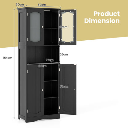 Tempered Glass Door Pantry Cabinet with 3-Position Adjustable Shelves