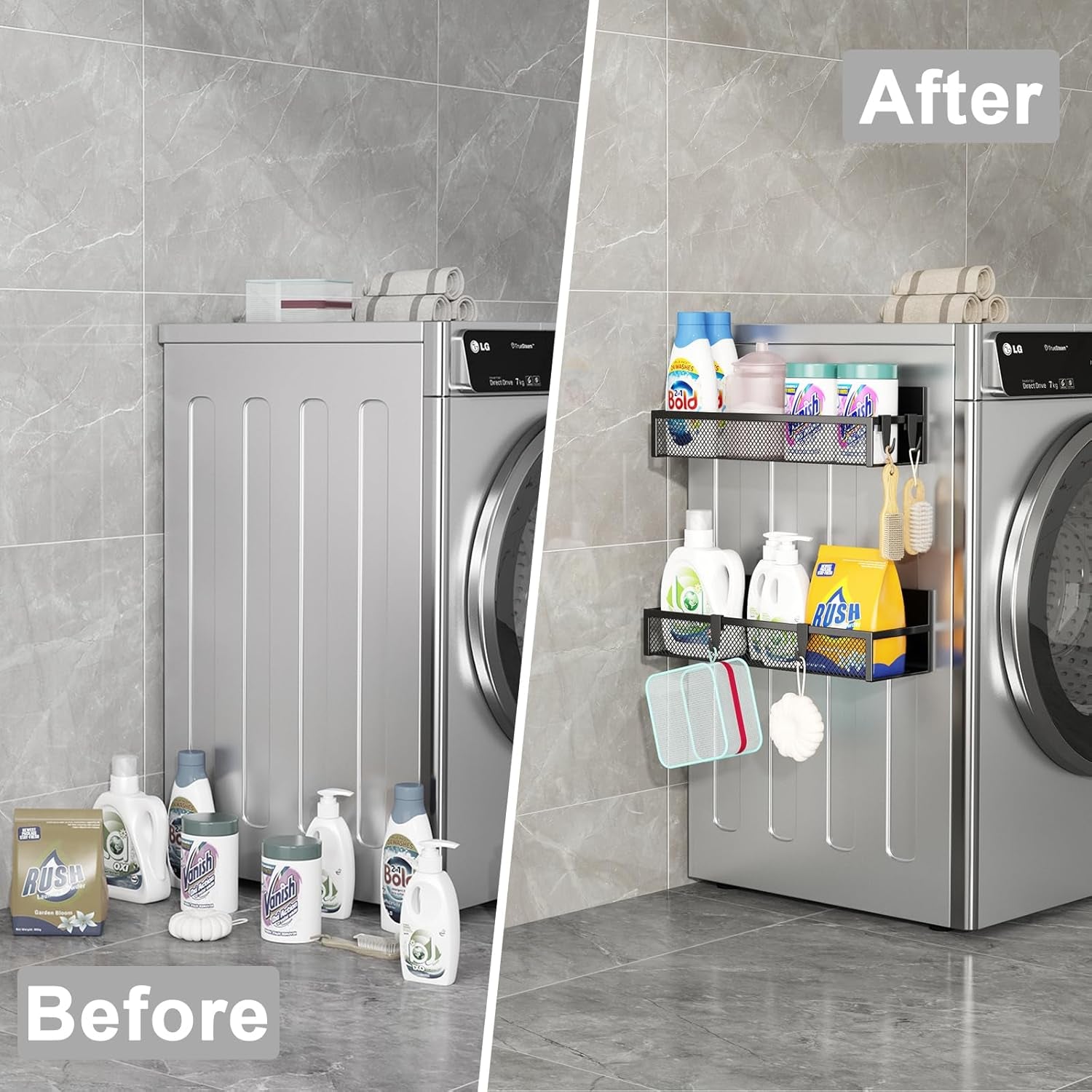 Magnetic Spice Rack for Refrigerator, 2 Pack Magnetic Shelf, Fridge Magnet Organizer with Moveable 4 Hooks, Magnet Fridge Shelf for Kitchen Organization and Storage (2 Pack)