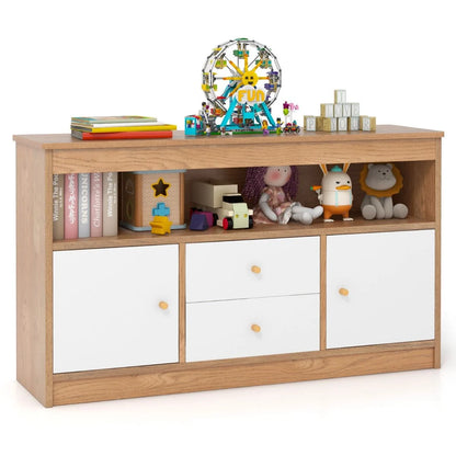 Wooden Kids Toy Children Bookshelf Storage Chest with Open Shelf
