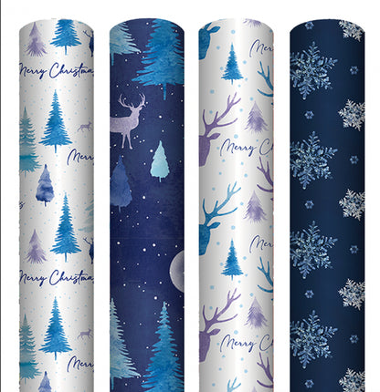 4 Rolls Christmas Gift Wrapping Midnight Forest Paper 4M X 70Cm Roll 16 Metre