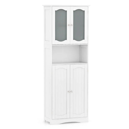 Tempered Glass Door Pantry Cabinet with 3-Position Adjustable Shelves