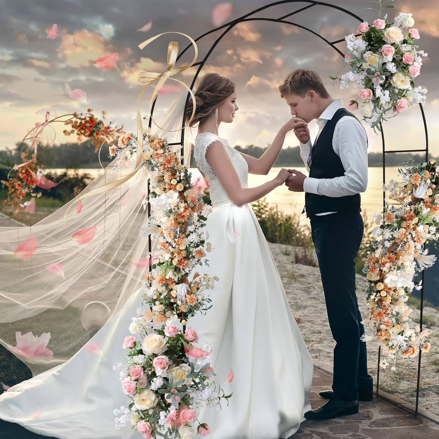 Adorox 7.5 Ft Metal Arch (Two Way Assemble) for Wedding Garden Bridal Party Deco