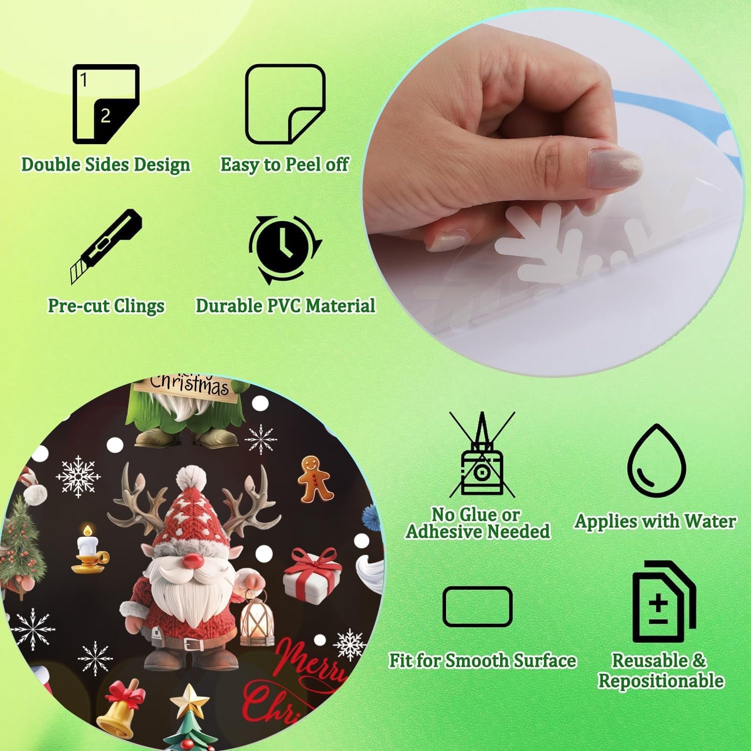 Christmas Window Stickers, 9 Sheets 95 Pcs Reusable Double-Sides Xmas Decals Chr