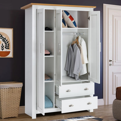 3 Door 2 Drawers Wardrobe with Shelves Storage & Hanging Rail Bedroom Furniture