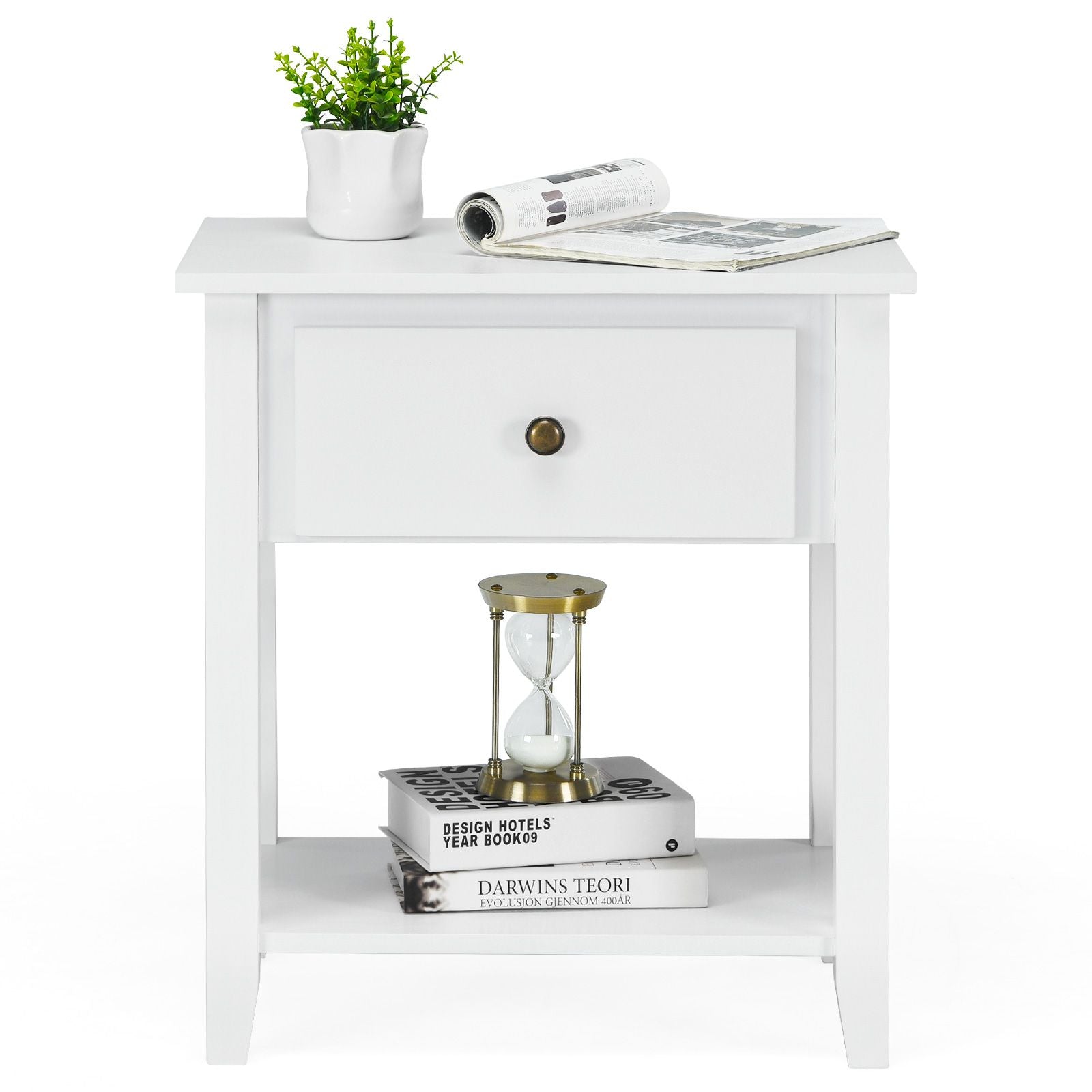 Accent Table Narrow Side End Table with 1 Drawer and Open Storage Shelf