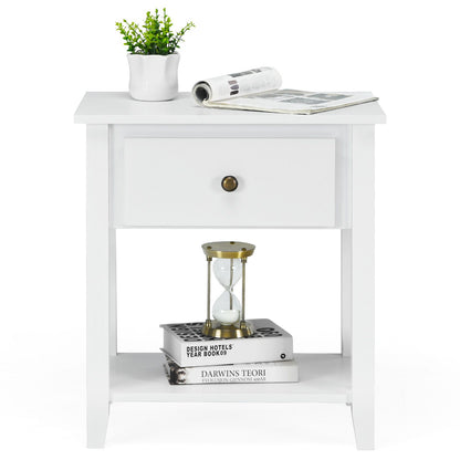 Accent Table Narrow Side End Table with 1 Drawer and Open Storage Shelf