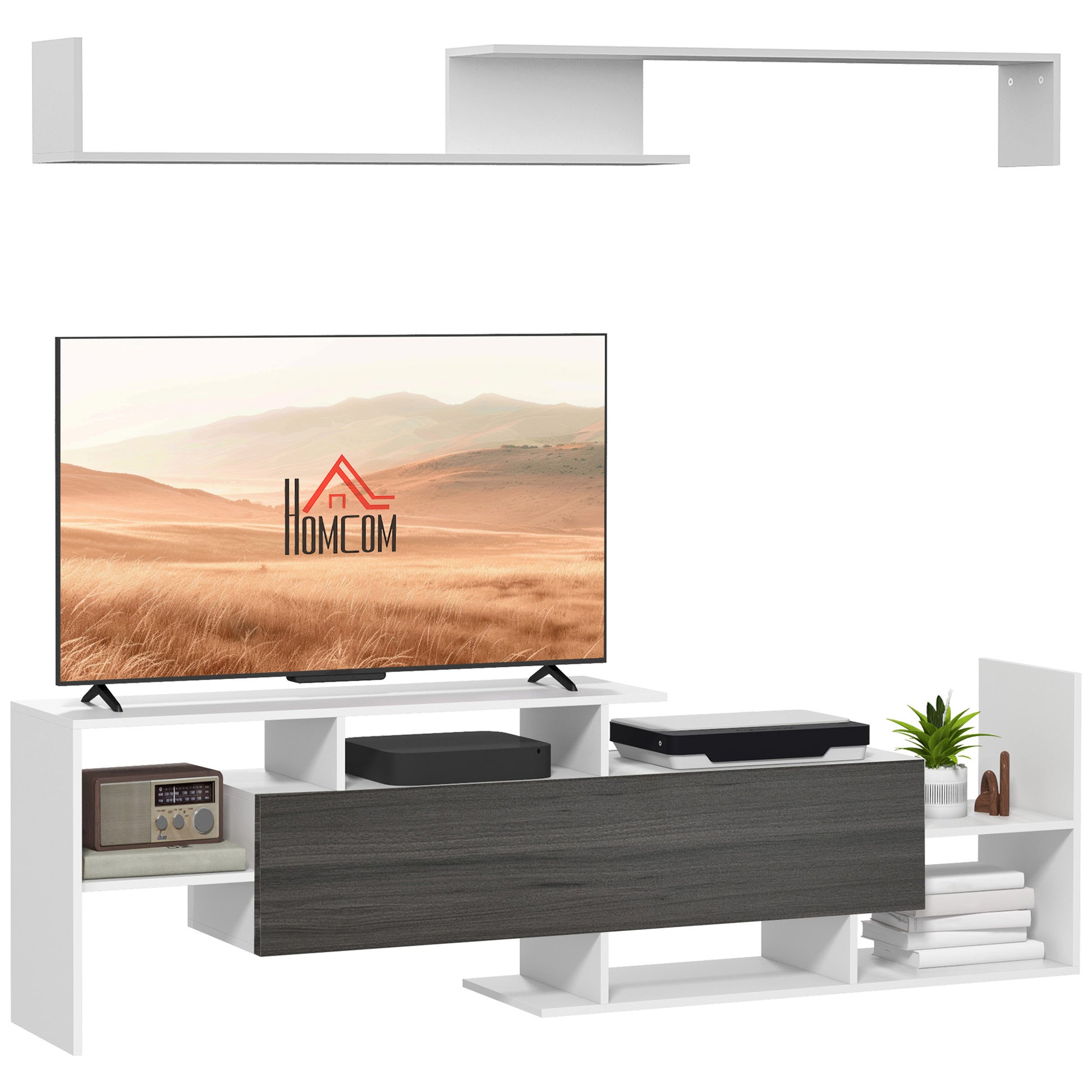 TV Cabinet W/ Wall Shelf and Storage Cabinet for Living Room