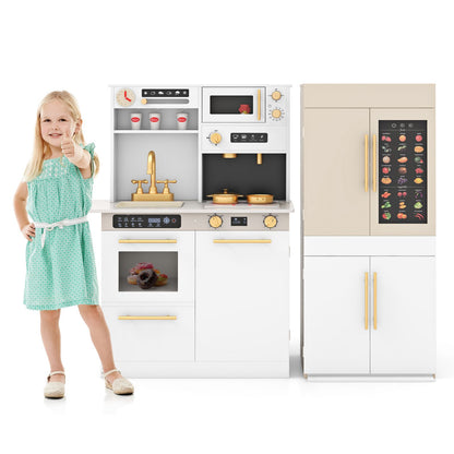 2 Pieces Kids Kitchen Playset Play Kitchen Refrigerator Combination