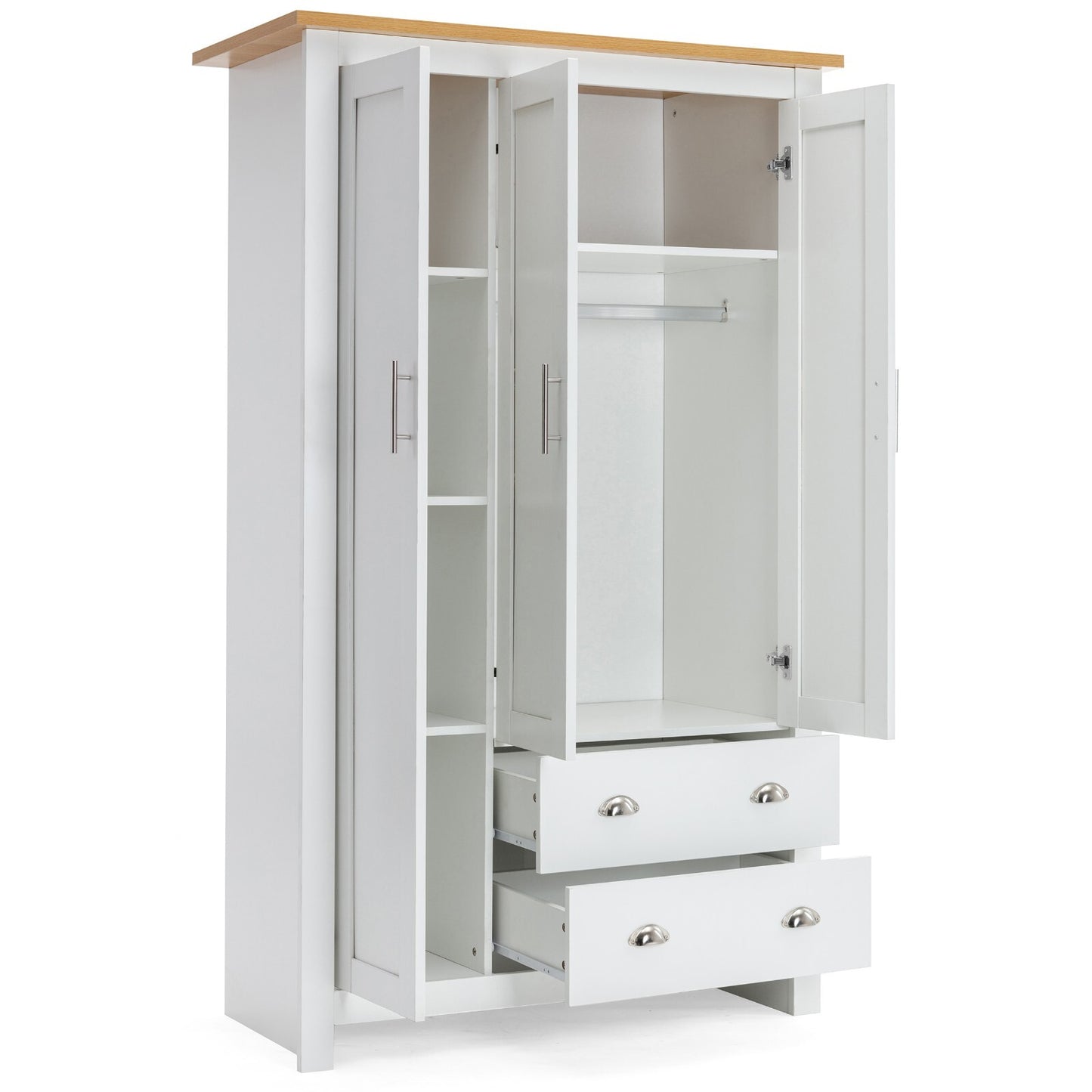 3 Door 2 Drawers Wardrobe with Shelves Storage & Hanging Rail Bedroom Furniture