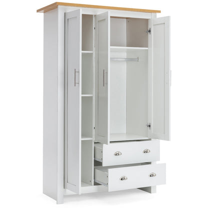3 Door 2 Drawers Wardrobe with Shelves Storage & Hanging Rail Bedroom Furniture