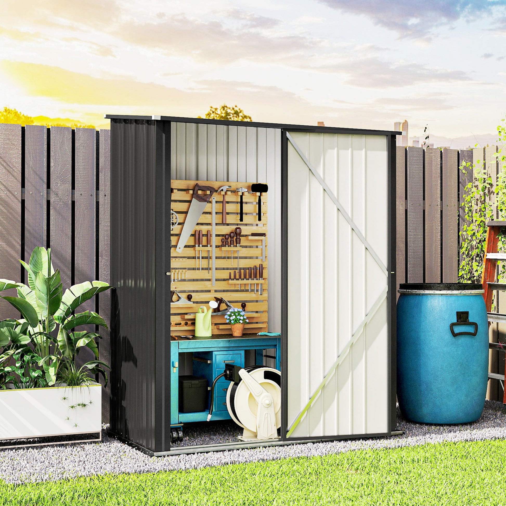 Outdoor Storage Shed Steel Garden Shed W/ Lockable Door for Garden
