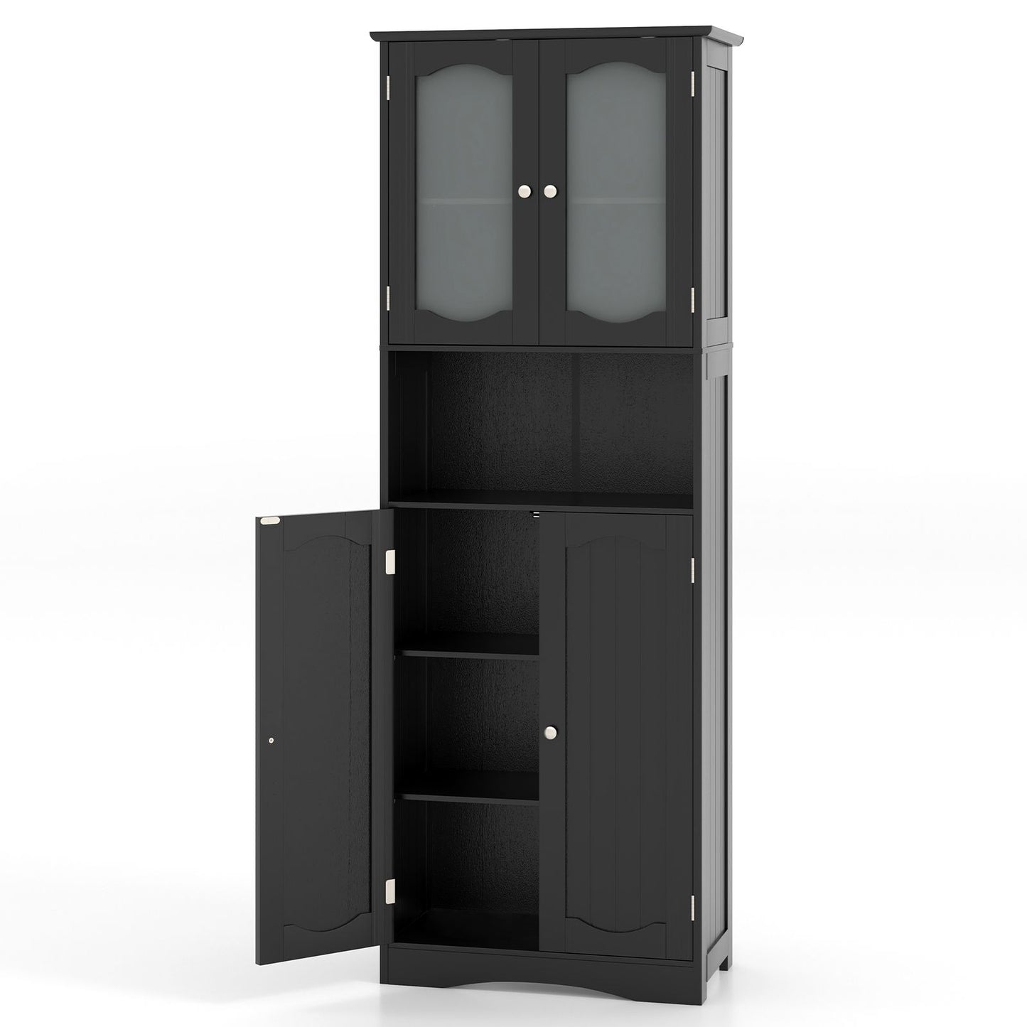 Tempered Glass Door Pantry Cabinet with 3-Position Adjustable Shelves