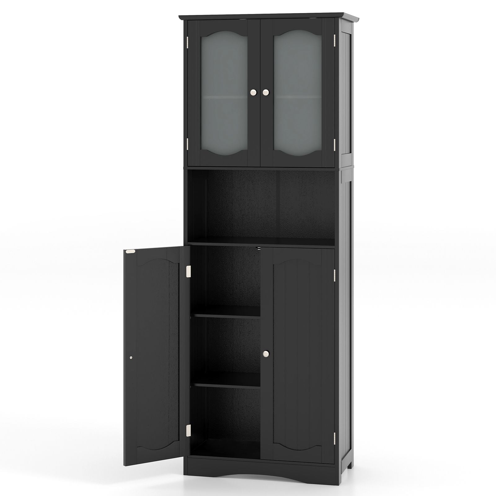 Tempered Glass Door Pantry Cabinet with 3-Position Adjustable Shelves