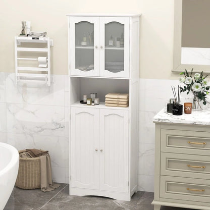 Tempered Glass Door Pantry Cabinet with 3-Position Adjustable Shelves