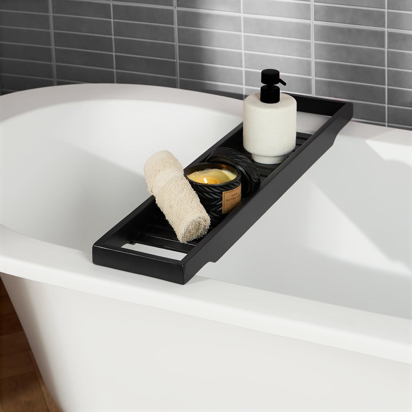 OHS Bamboo Bath Tub Rack Storage Bathroom Caddy Shelf Tray Soap Holder Tidy Unit