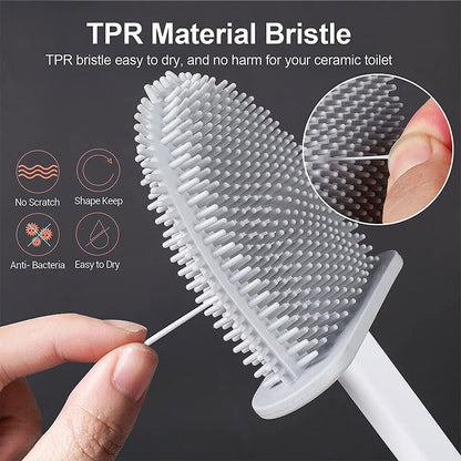 Bathroom Silicone Bristles Toilet Brush Creative Cleaning Set with Holder UK