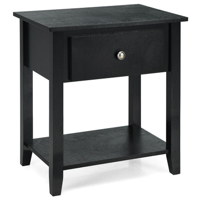 Accent Table Narrow Side End Table with 1 Drawer and Open Storage Shelf