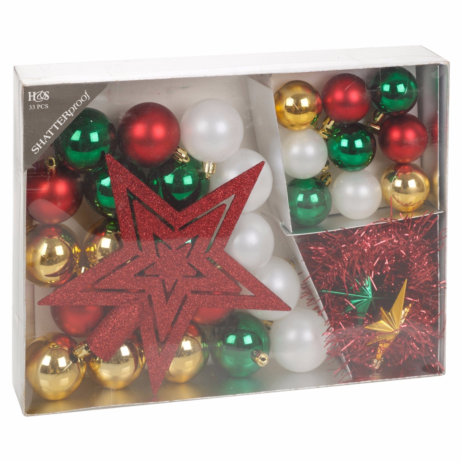 33 Pcs Christmas Tree Decoration Baubles Set Xmas Shatterproof Balls Ornaments