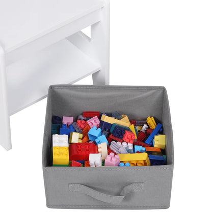 Kids Desk White Children Table 2Chairs Set with Storage Basket Reversible Tabletop Blackboard Paper Roll for Preschool