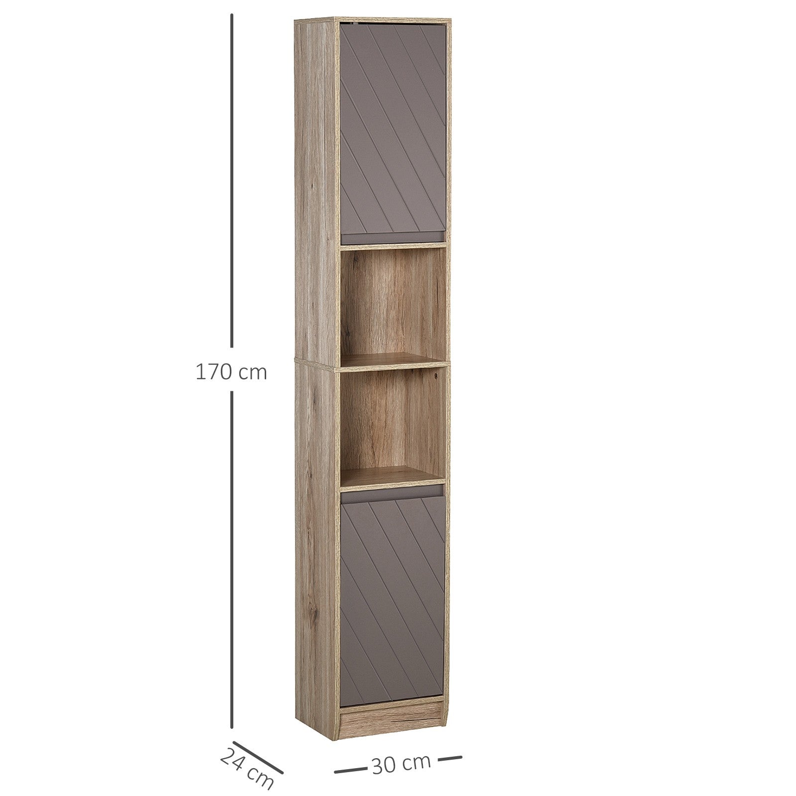 170Cm Freestanding Bathroom Storage Cabinet with Adjustable Shelves, Oak