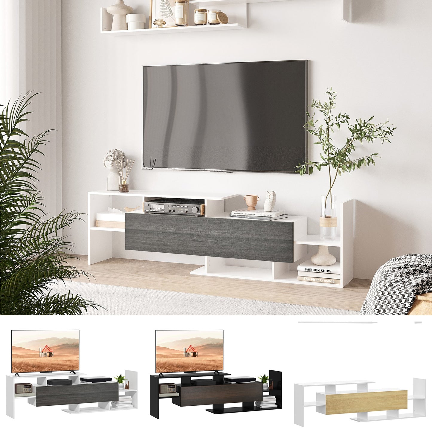 TV Cabinet W/ Wall Shelf and Storage Cabinet for Living Room
