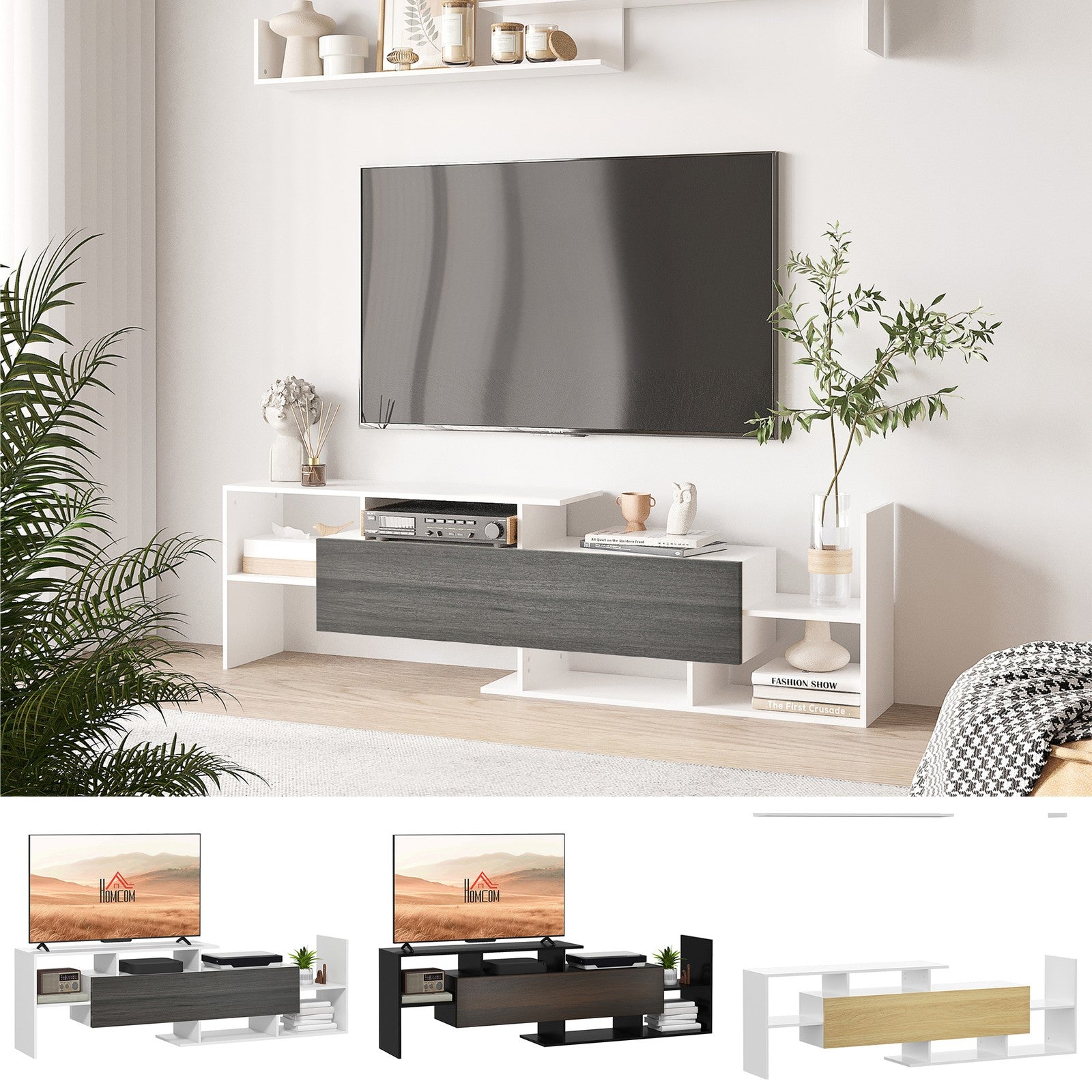 TV Cabinet W/ Wall Shelf and Storage Cabinet for Living Room