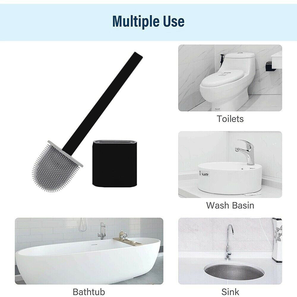 Bathroom Silicone Bristles Toilet Brush Creative Cleaning Set with Holder UK
