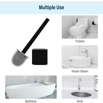 Bathroom Silicone Bristles Toilet Brush Creative Cleaning Set with Holder UK