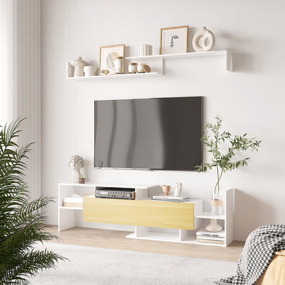 TV Cabinet W/ Wall Shelf and Storage Cabinet for Living Room